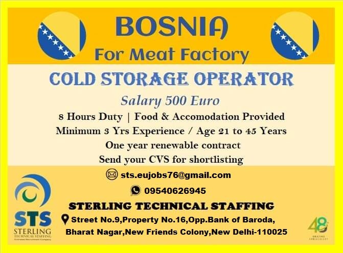 Required for Meat Factory in Bosnia,Europe