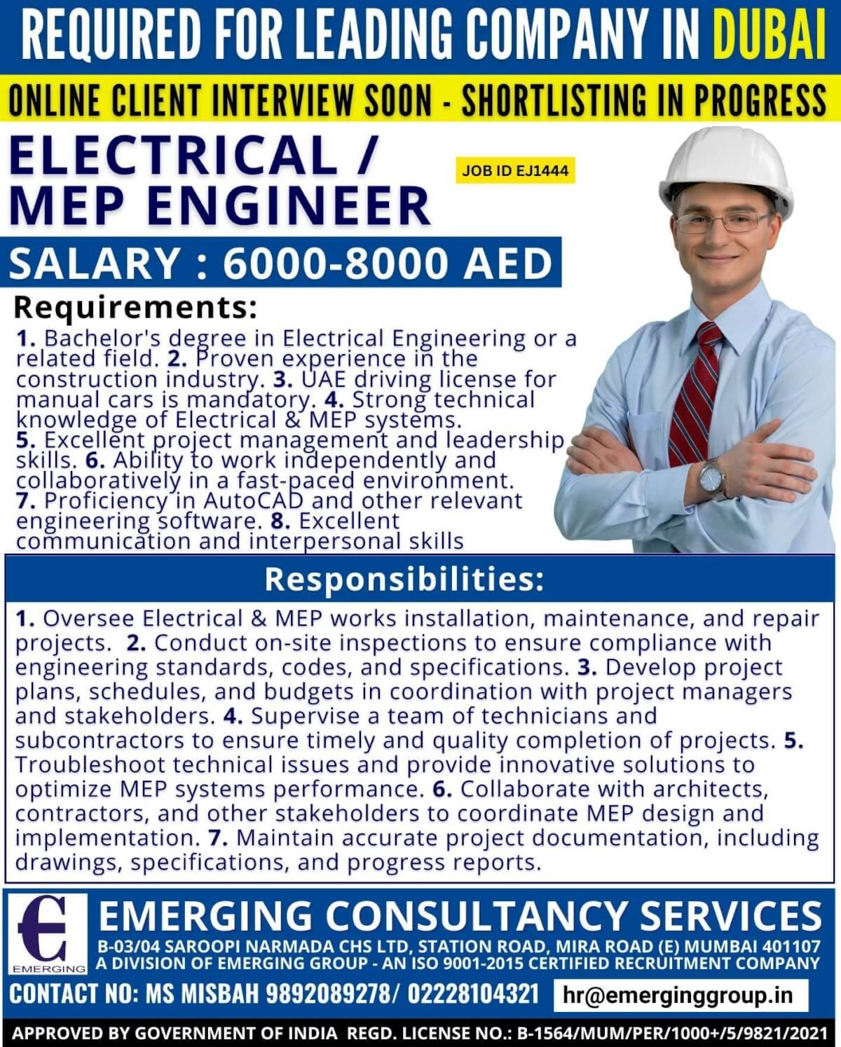 URGENTLY REQUIRED FOR LEADING COMPANY IN DUBAI - INTERVIEW SOON