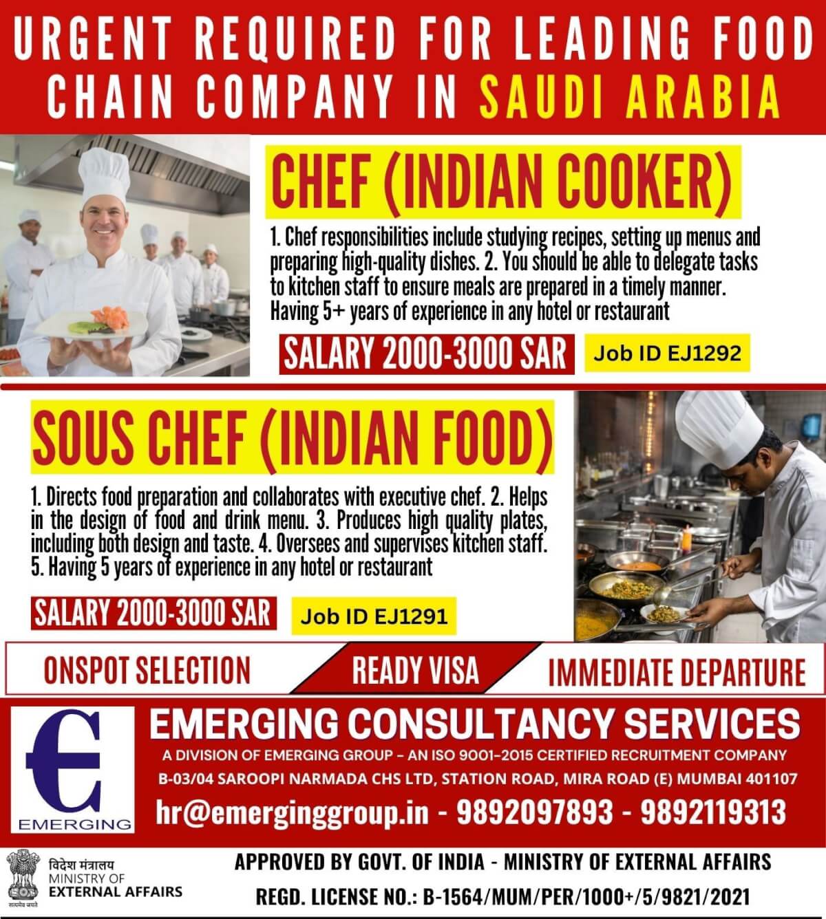 URGENTLY REQUIRED FOR LEADING FOOD CHAIN COMPANY IN SAUDI ARABIA