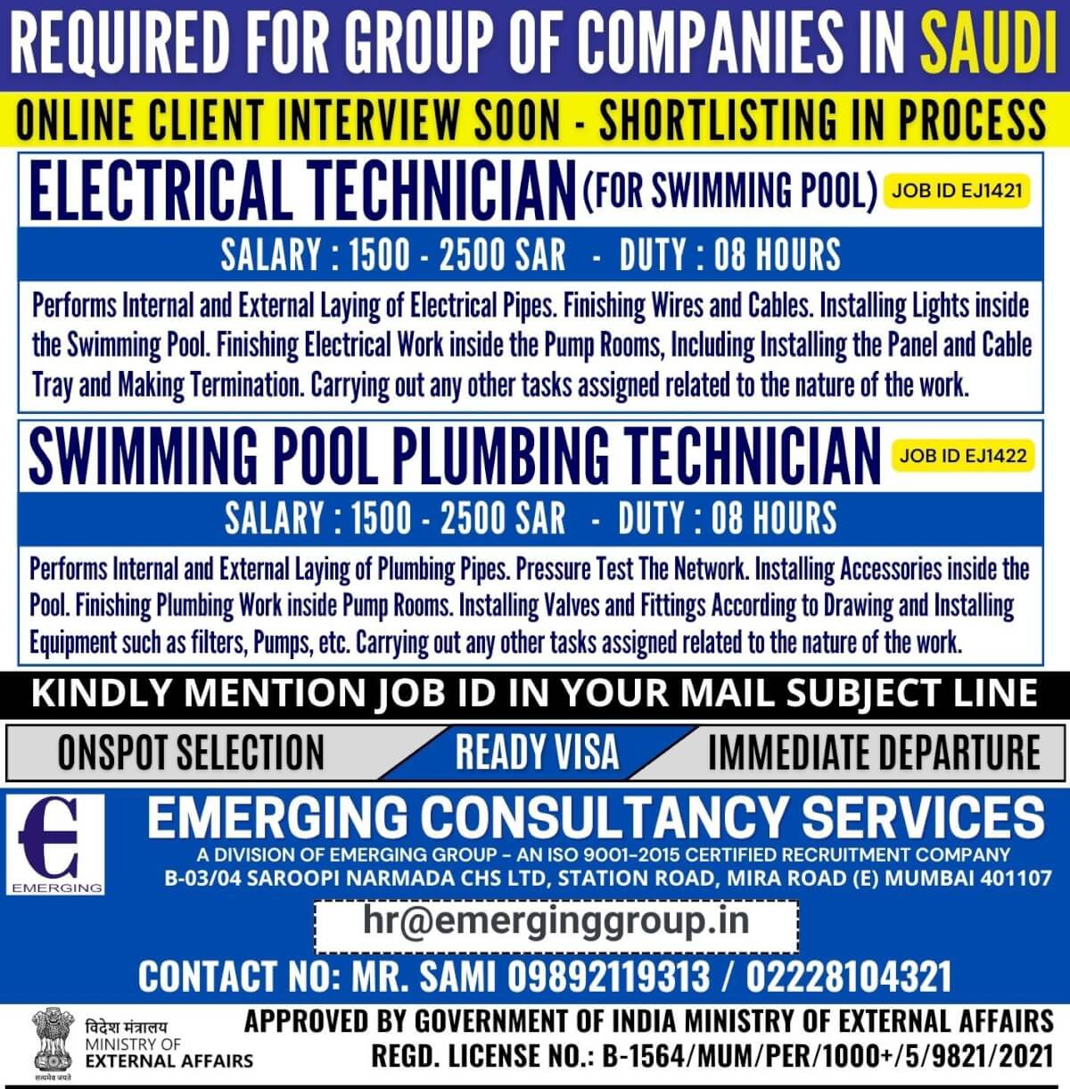 URGENTLY REQUIRED FOR GROUP OF COMPANIES IN SAUDI ARABIA -
