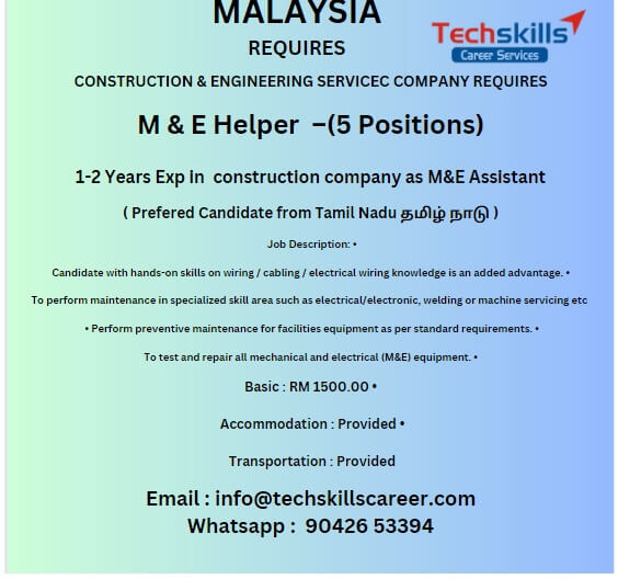 MALAYSIA REQUIRES - M & E WORKER