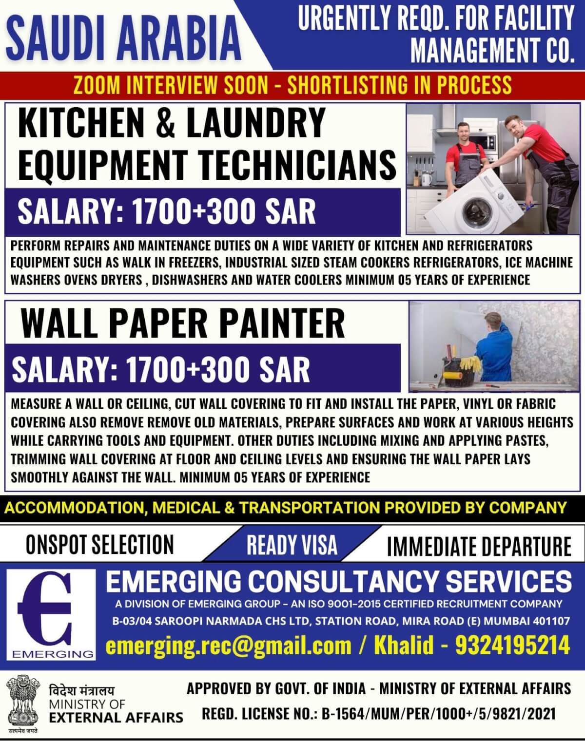 URGENTLY REQD. FOR FACILITY MANAGEMENT COMPANY IN SAUDI ARABIA