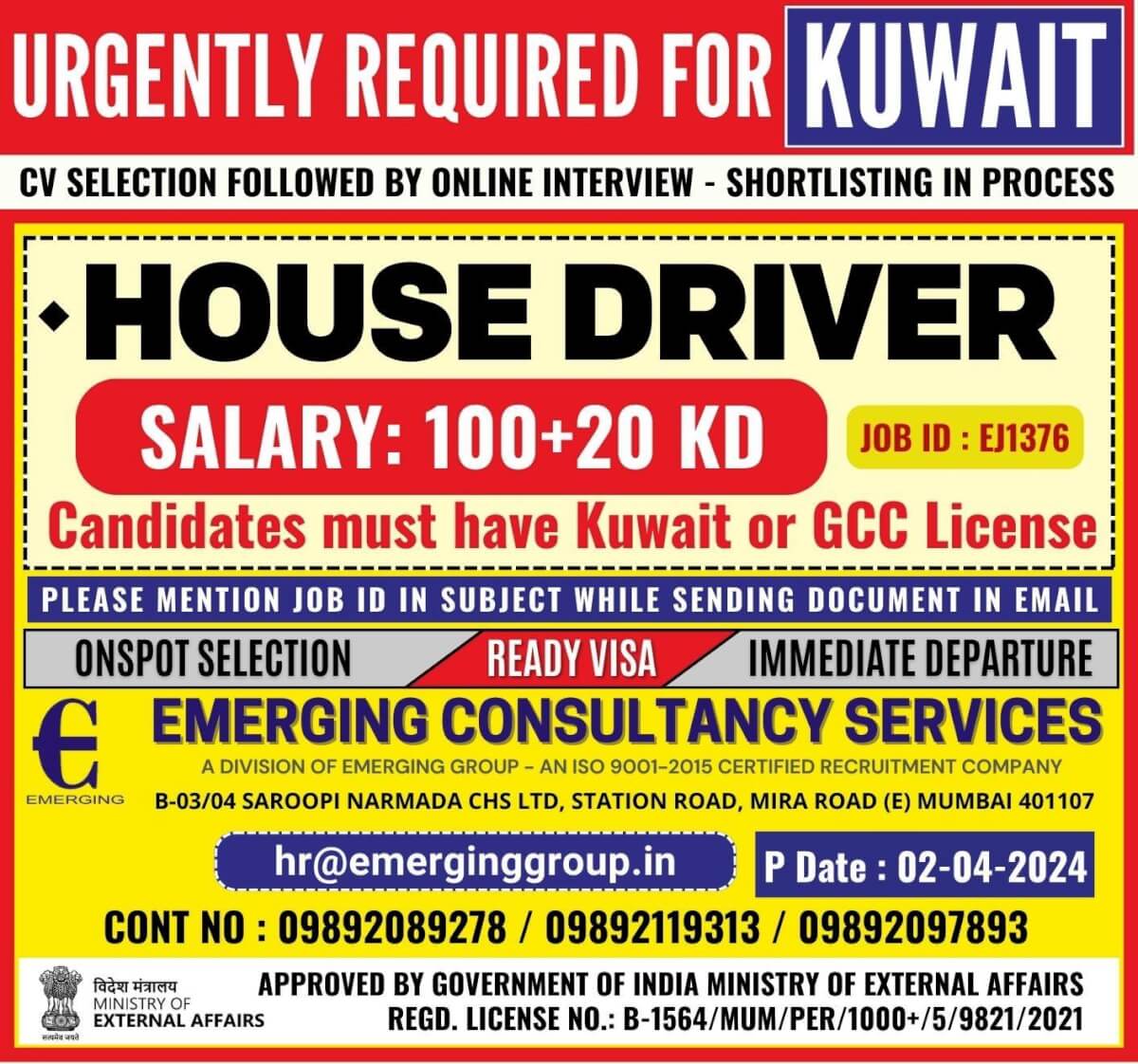 URGENTLY REQUIRED FOR  KUWAIT - SHORTLISTING IN PROCESS
