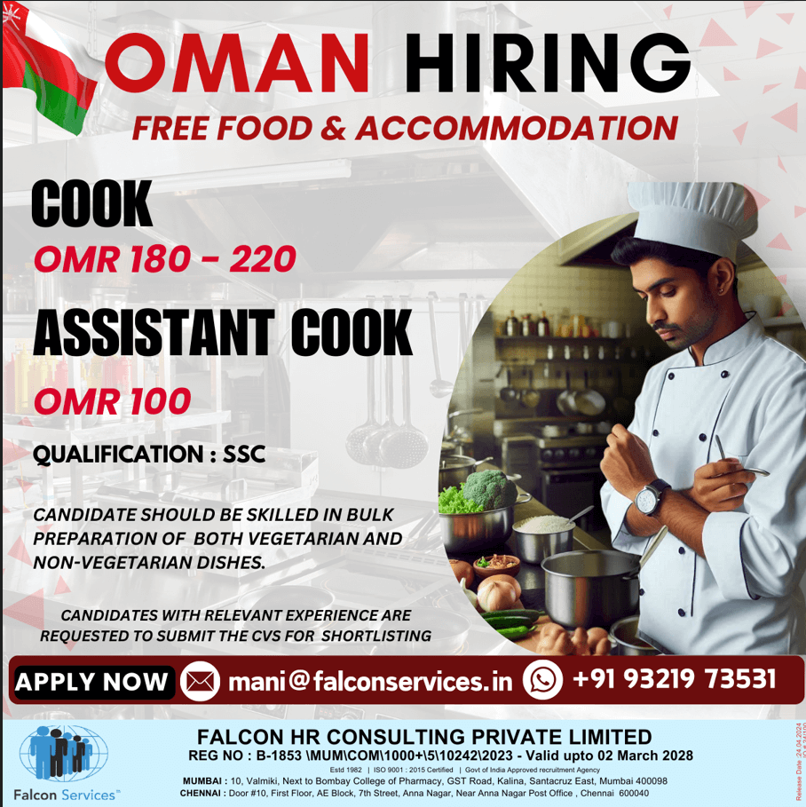 URGENT REQUIREMENT FOR COOKS