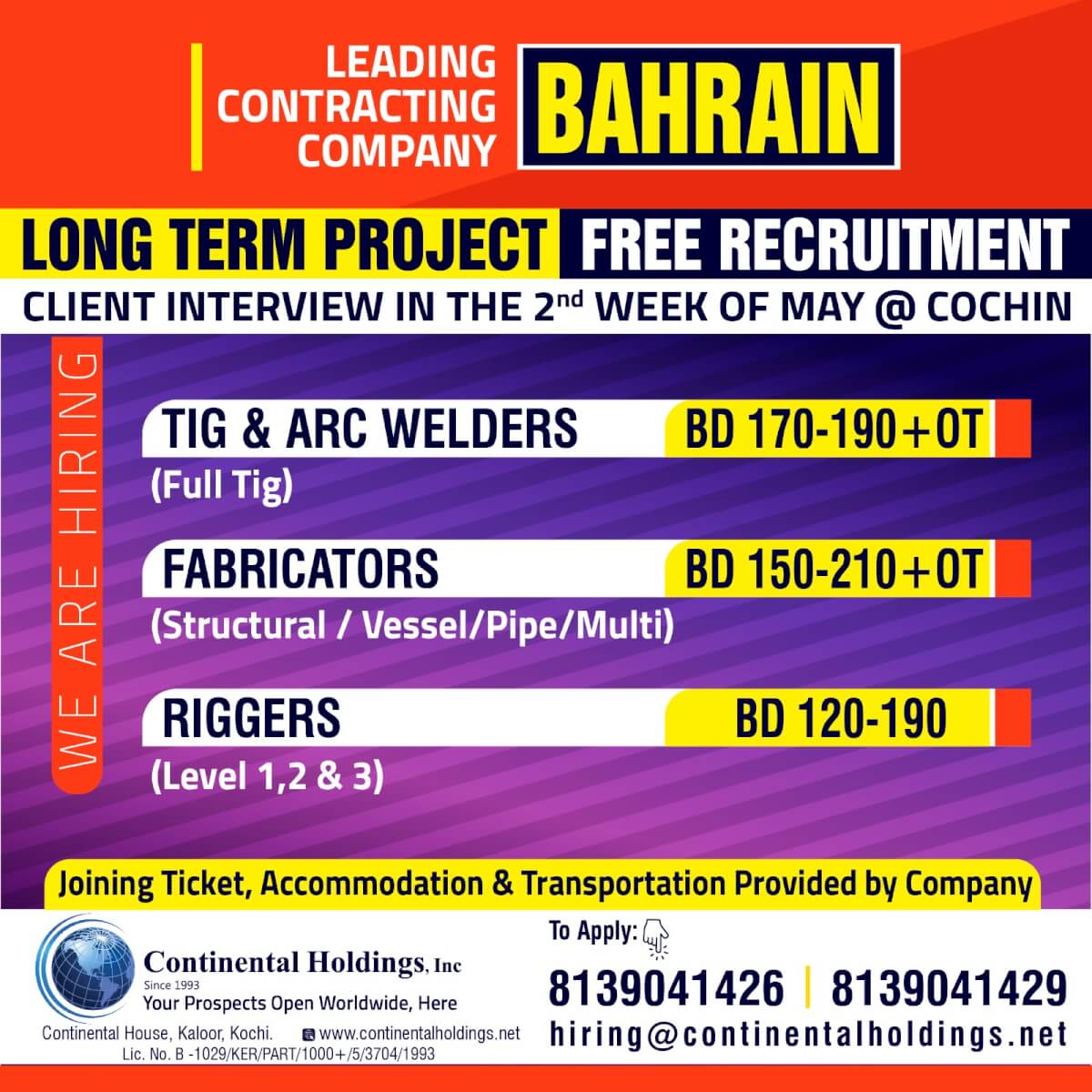 Hiring for Bahrain - Direct Client interview at Cochin in the second week of May