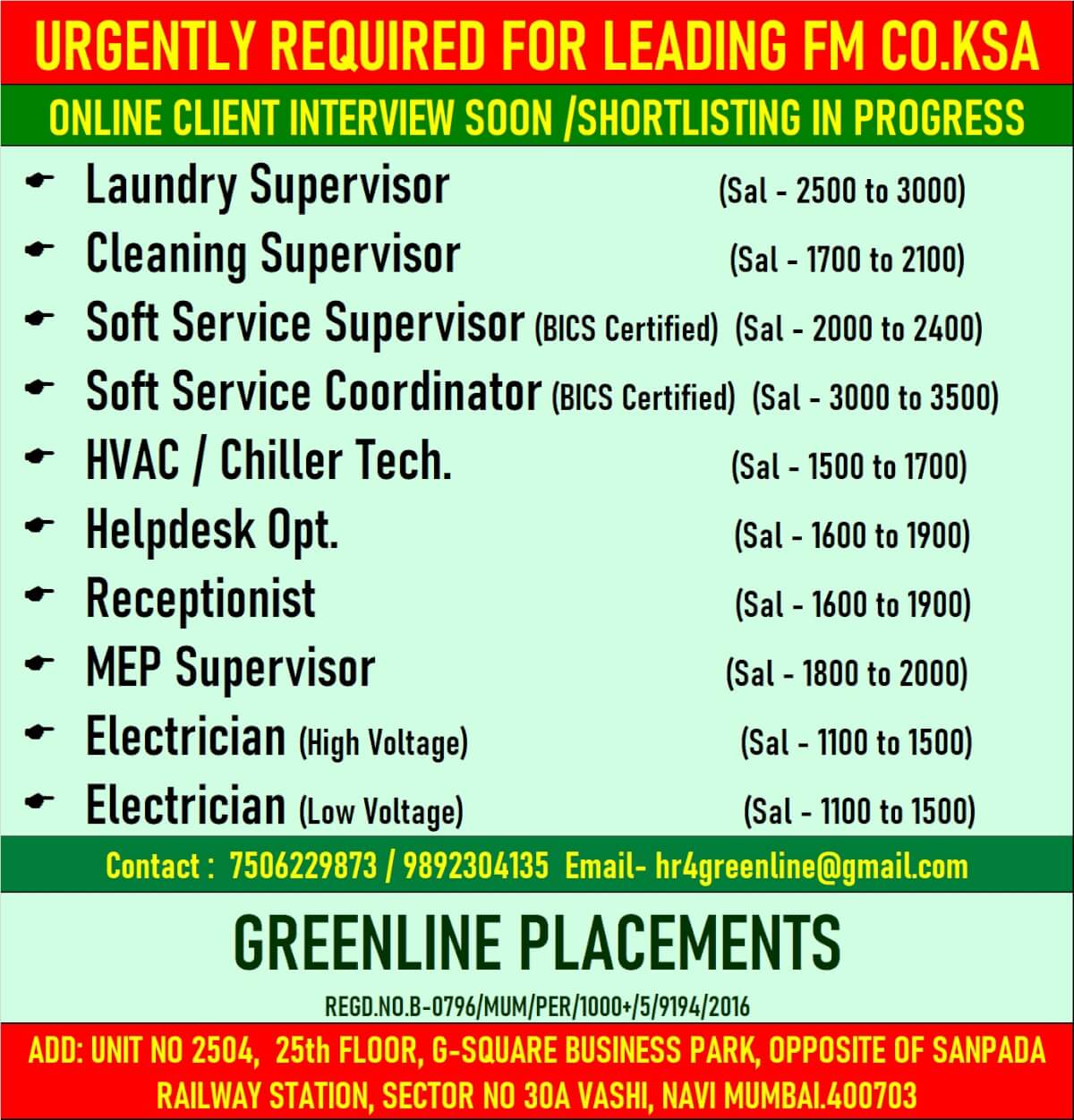 URGENTLY REQUIRED FOR LEADING FM CO.KSA
