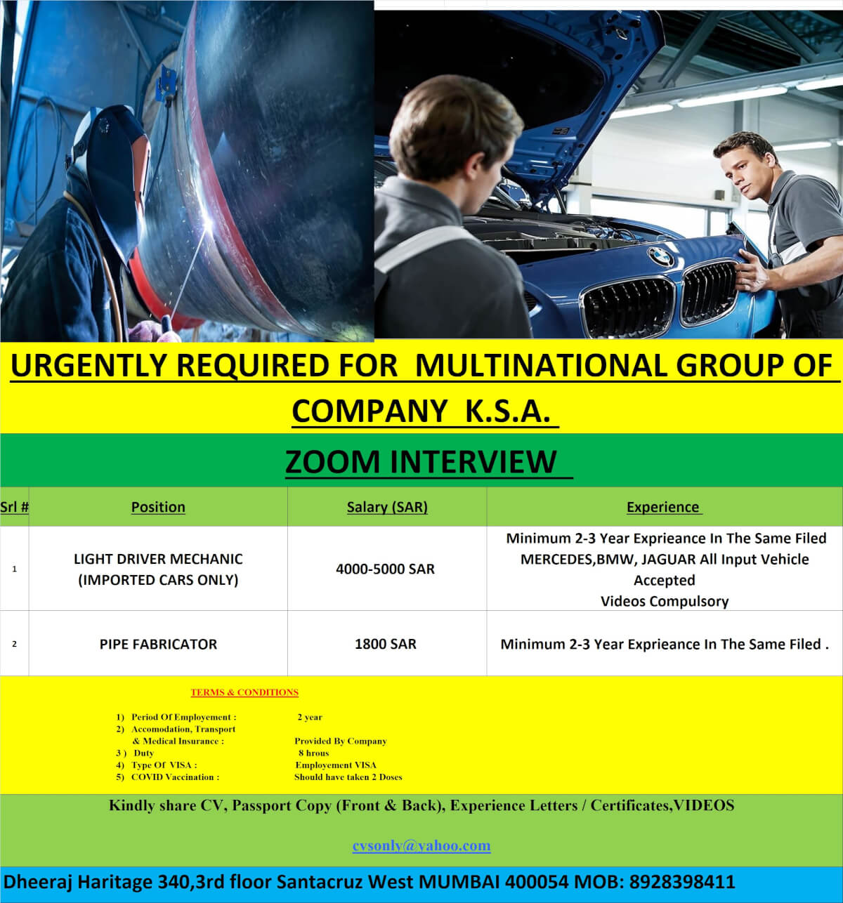 URGENTLY REQUIRED FOR MULTINATIONAL GROUP OF COMPANY K.S.A.