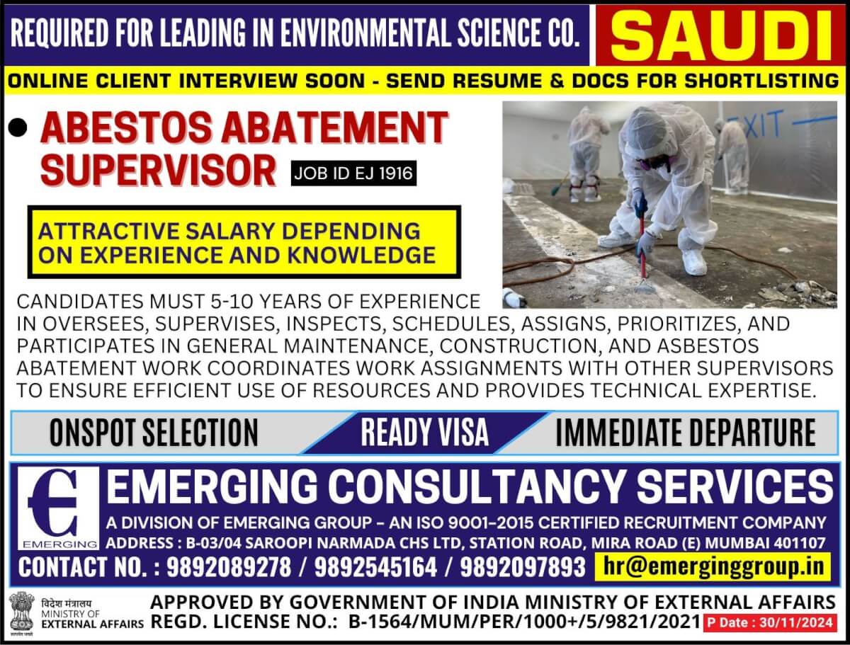 Urgently Required for Leading Environmental Science Company in Saudi Arabia Urgently Required for Leading Environmental Science Company in Saudi Arabia