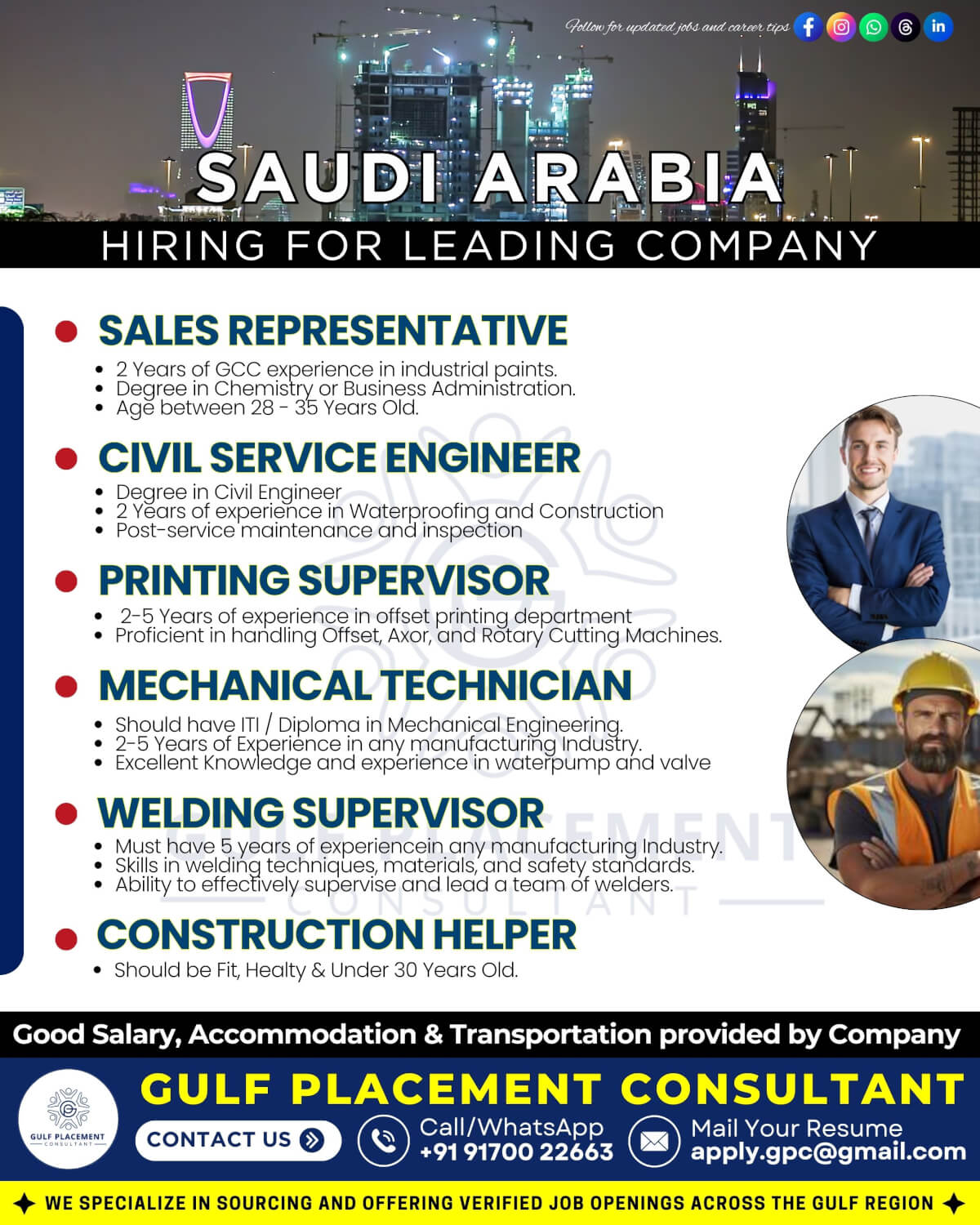 Urgently Hiring for Leading Company in Saudi Arabia - Shortlisting in Progress Urgently Hiring for Leading Company in Saudi Arabia - Shortlisting in Progress