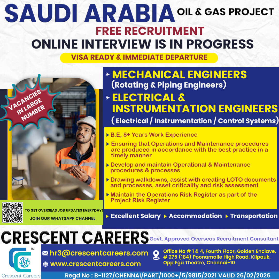 Mechanical Engineers / Electrical & Instrumentation Engineers