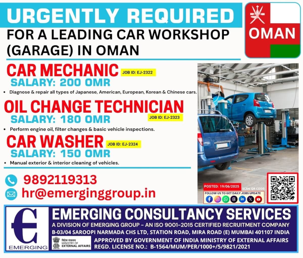 POSITIONS REQUIRED FOR CAR WORKSHOP (GARAGE) – OMAN