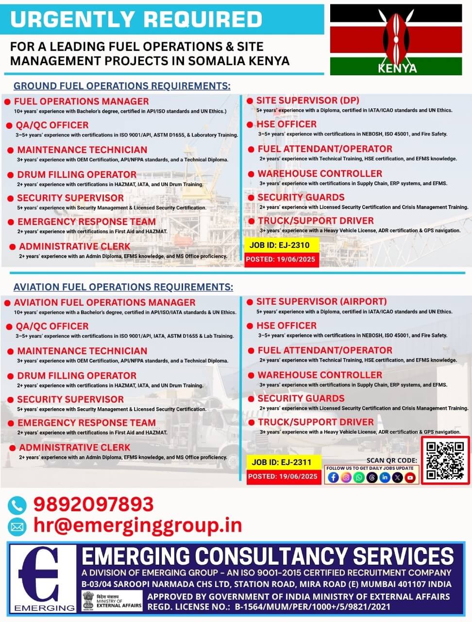 URGENT REQUIREMENTS – GROUND & AVIATION FUEL OPERATIONS  FOR A LEADING PROJECT IN SOMALIA KENYA