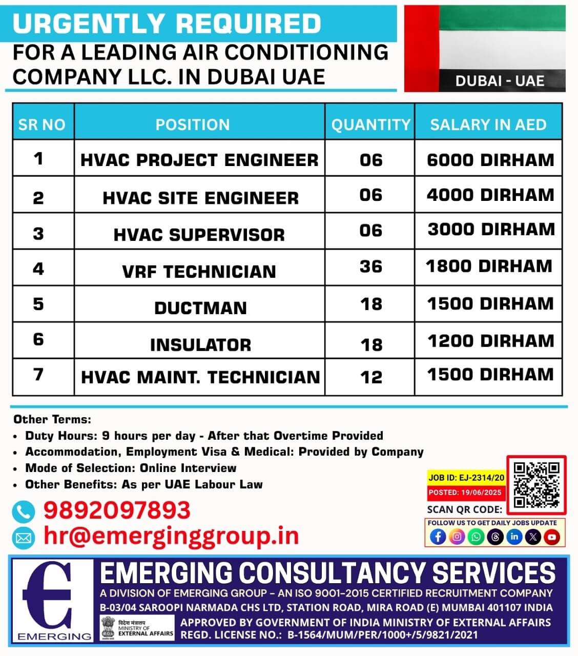 URGENT REQUIREMENTS – AIR CONDITIONING COMPANY – DUBAI, UAE