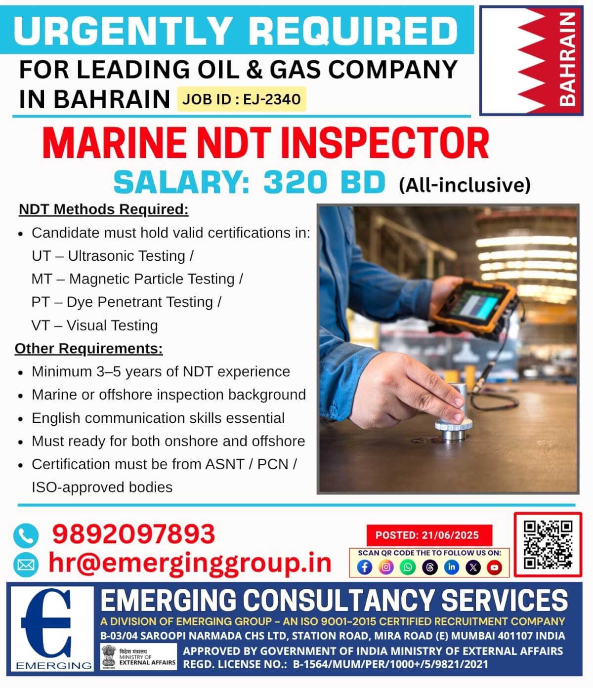 Marine NDT Inspector – Bahrain Marine NDT Inspector – Bahrain