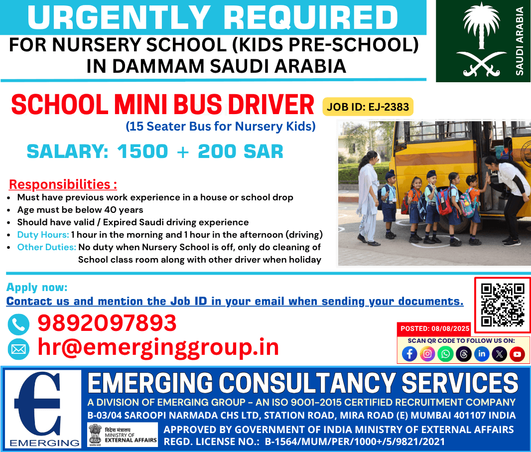 URGENT JOB OPENING – SCHOOL MINI BUS DRIVER