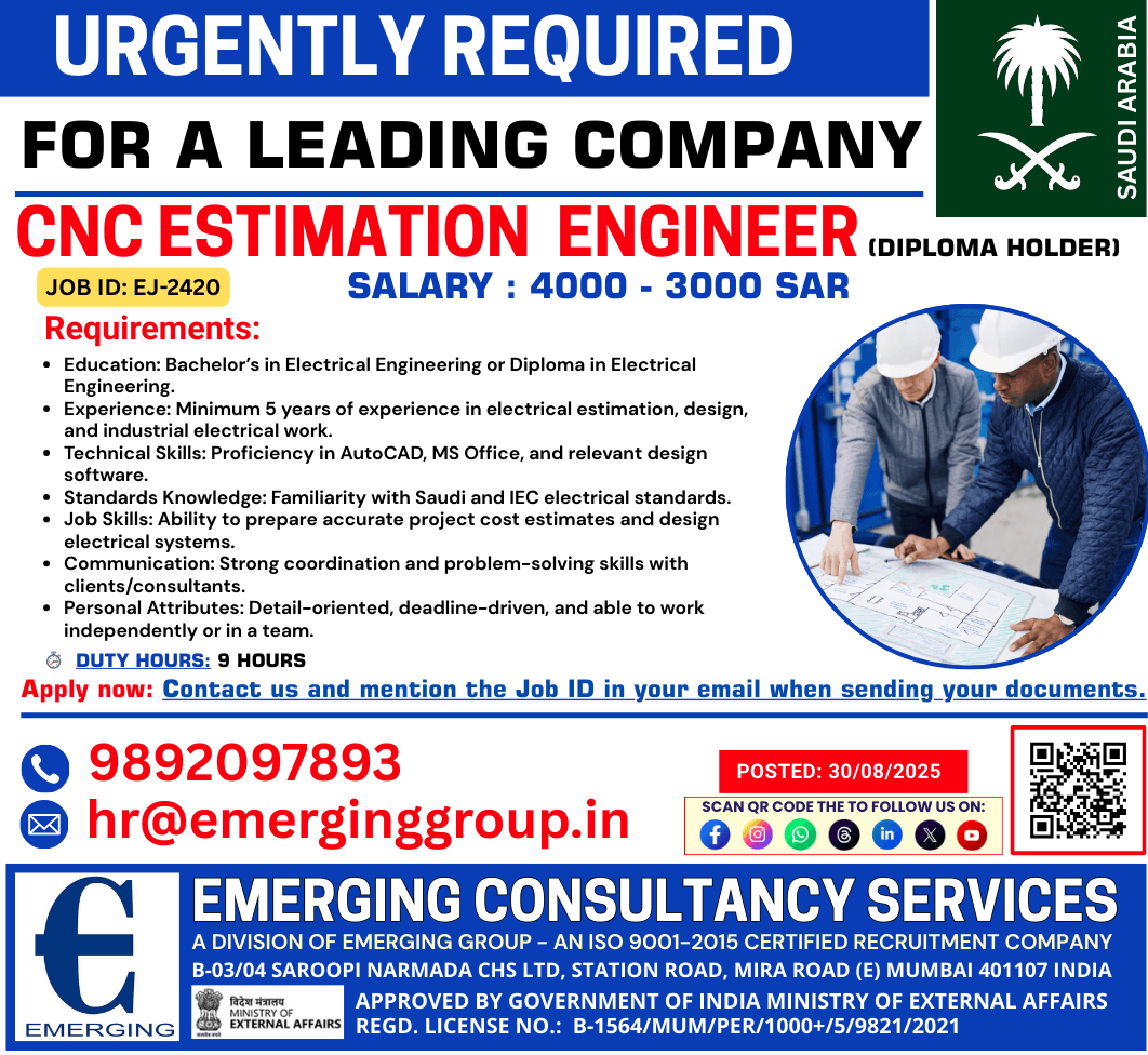 Urgently Required CNC Estimation Engineer