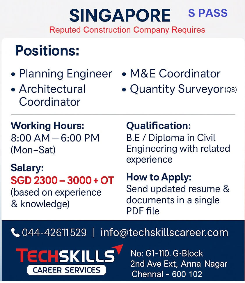 SINGAPORE - QUANTINTY SURVEYOR / M&E COORDINATOR