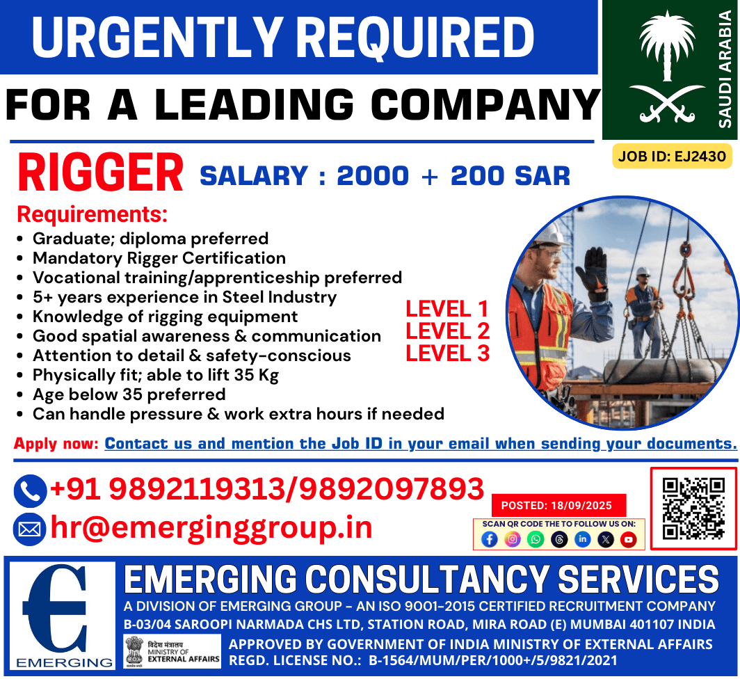 Urgently Hiring for a leading Company - RIGGER