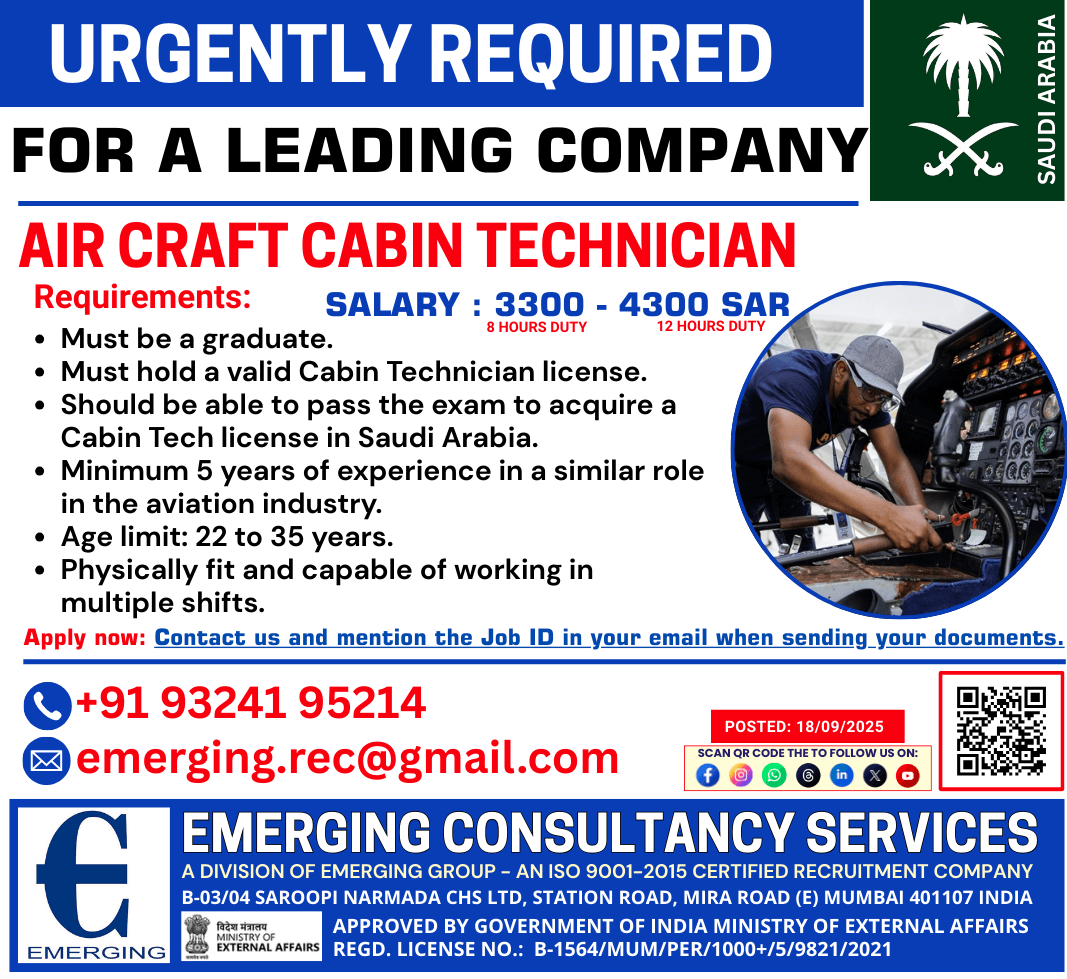 Urgently Hiring Aircraft Cabin Technician