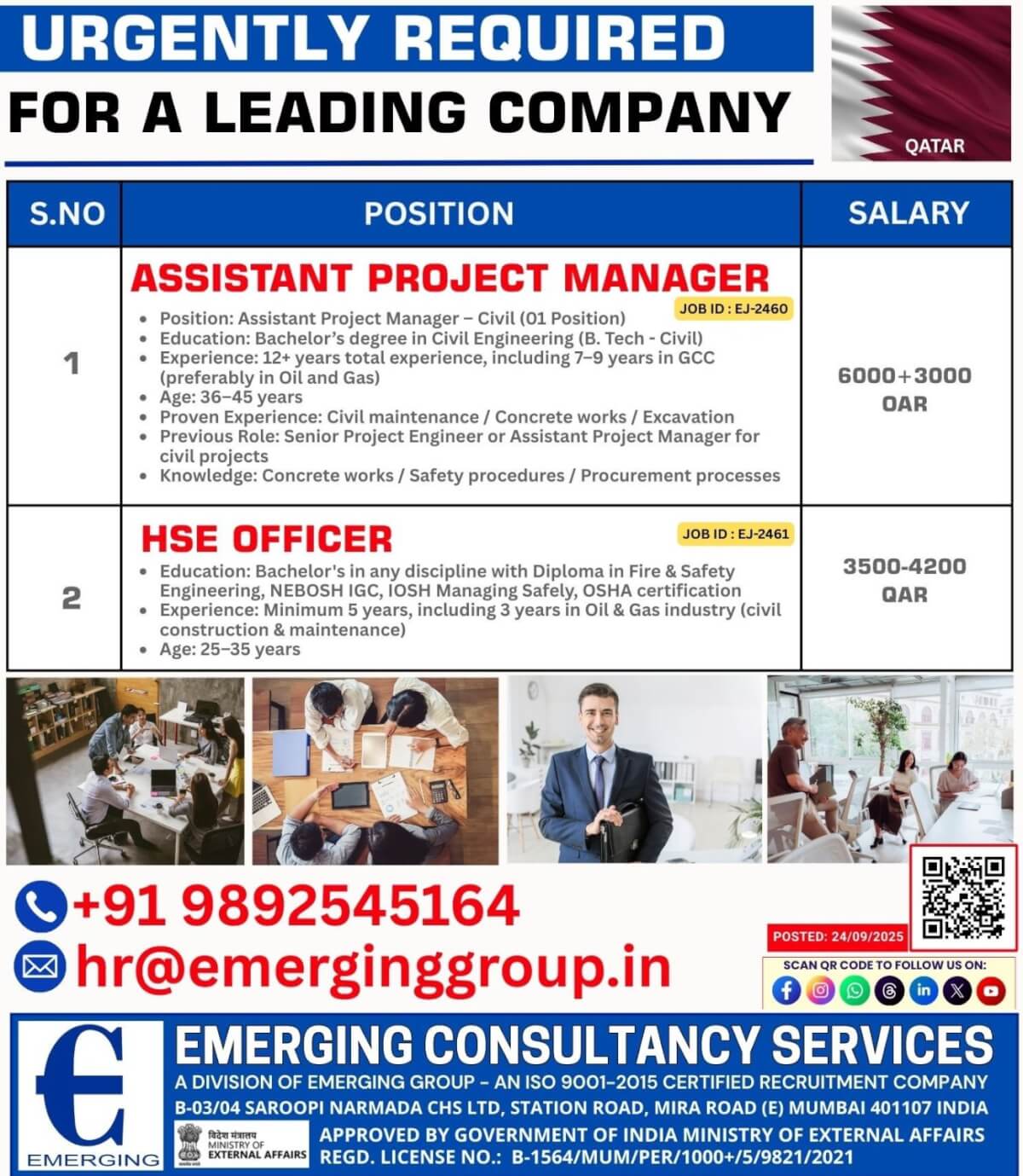 Urgently Hiring Assistant Project Manager – Civil and HSE OFFICER