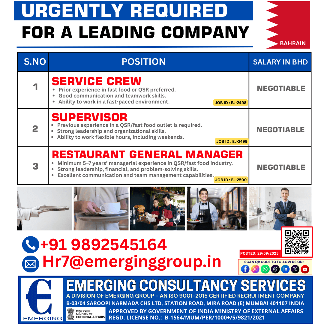 URGENT VACANCIES – FAST FOOD/QSR INDUSTRY