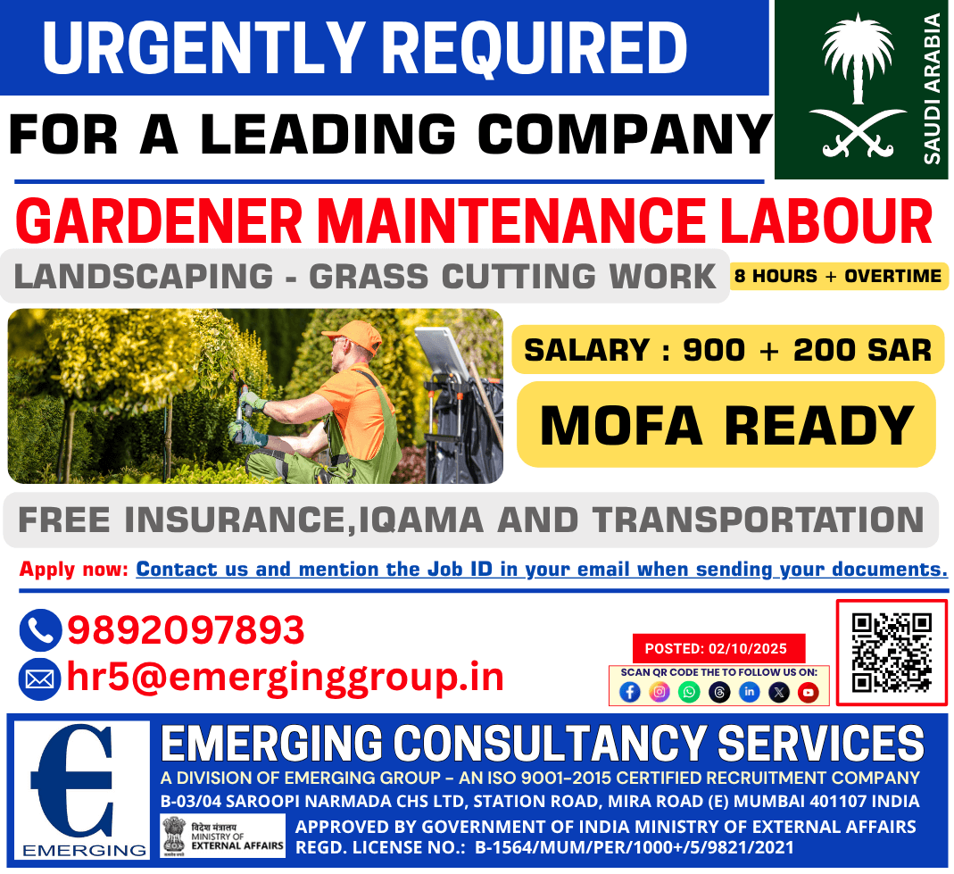 URGENTLY REQUIRED – GARDENER MAINTENANCE LABOUR URGENTLY REQUIRED – GARDENER MAINTENANCE LABOUR