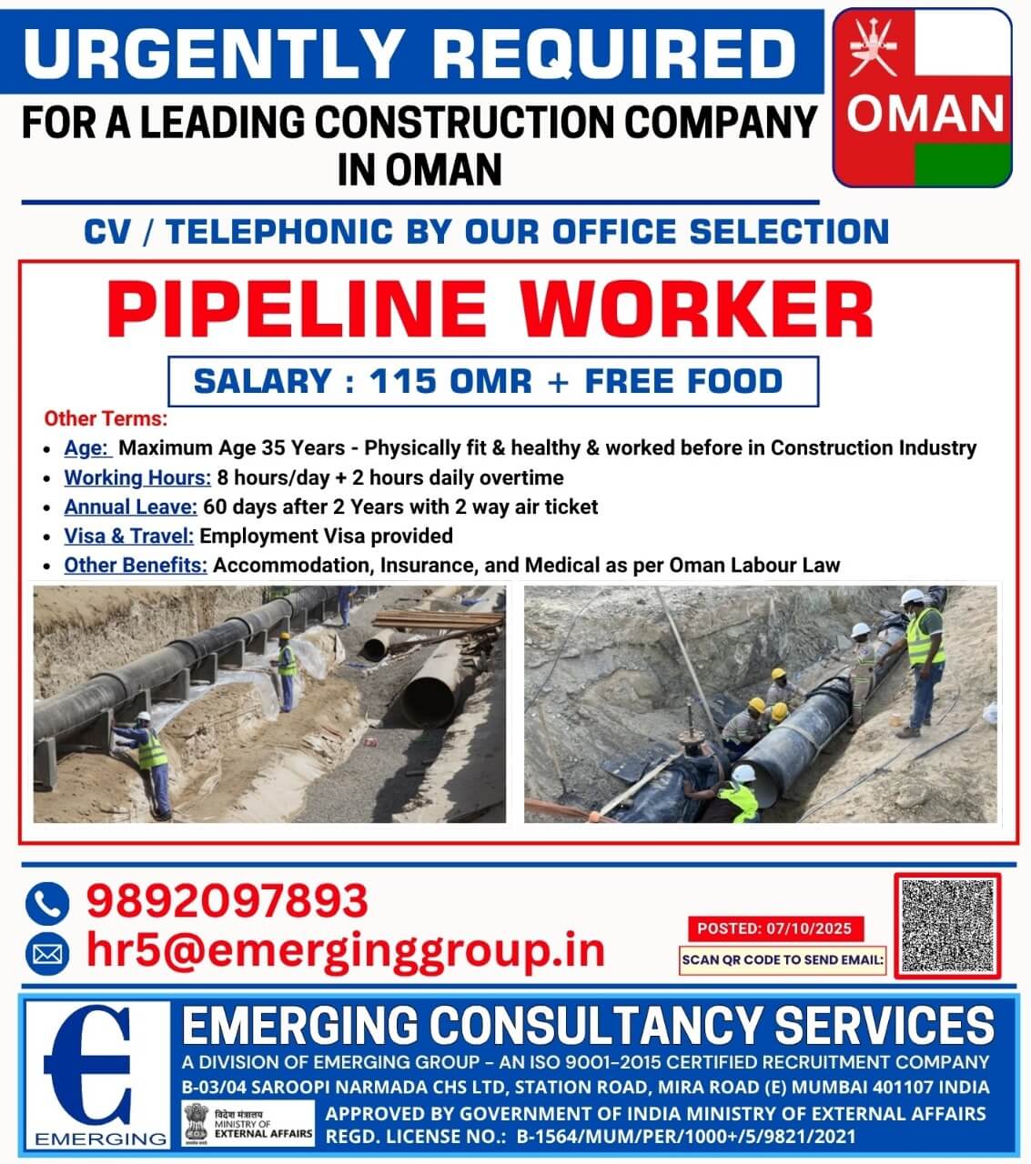 URGENTLY REQUIRED FOR A LEADING CONSTRUCTION COMPANY IN OMAN URGENTLY REQUIRED FOR A LEADING CONSTRUCTION COMPANY IN OMAN