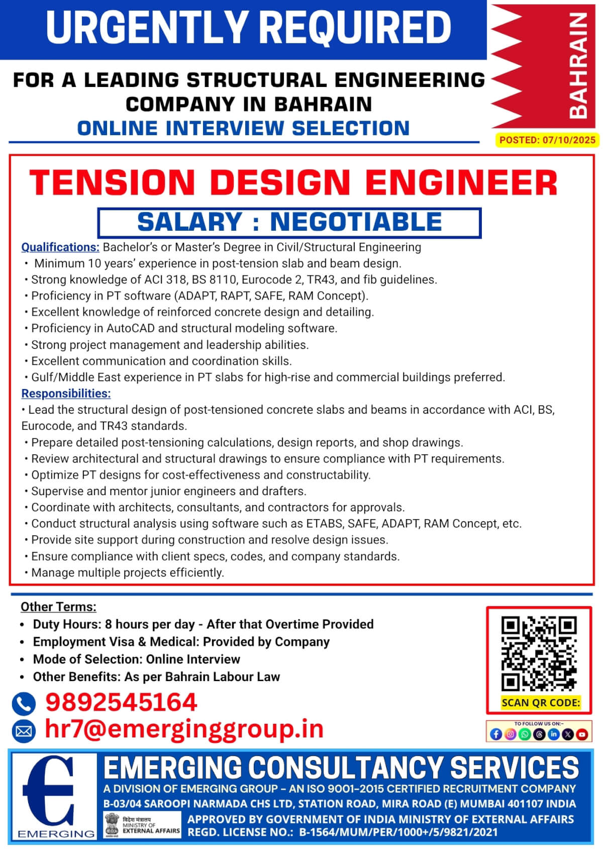 Tension Design Engineer – Post-Tension Slab & Beam Design (10+ Years Experience) Tension Design Engineer – Post-Tension Slab & Beam Design (10+ Years Experience)