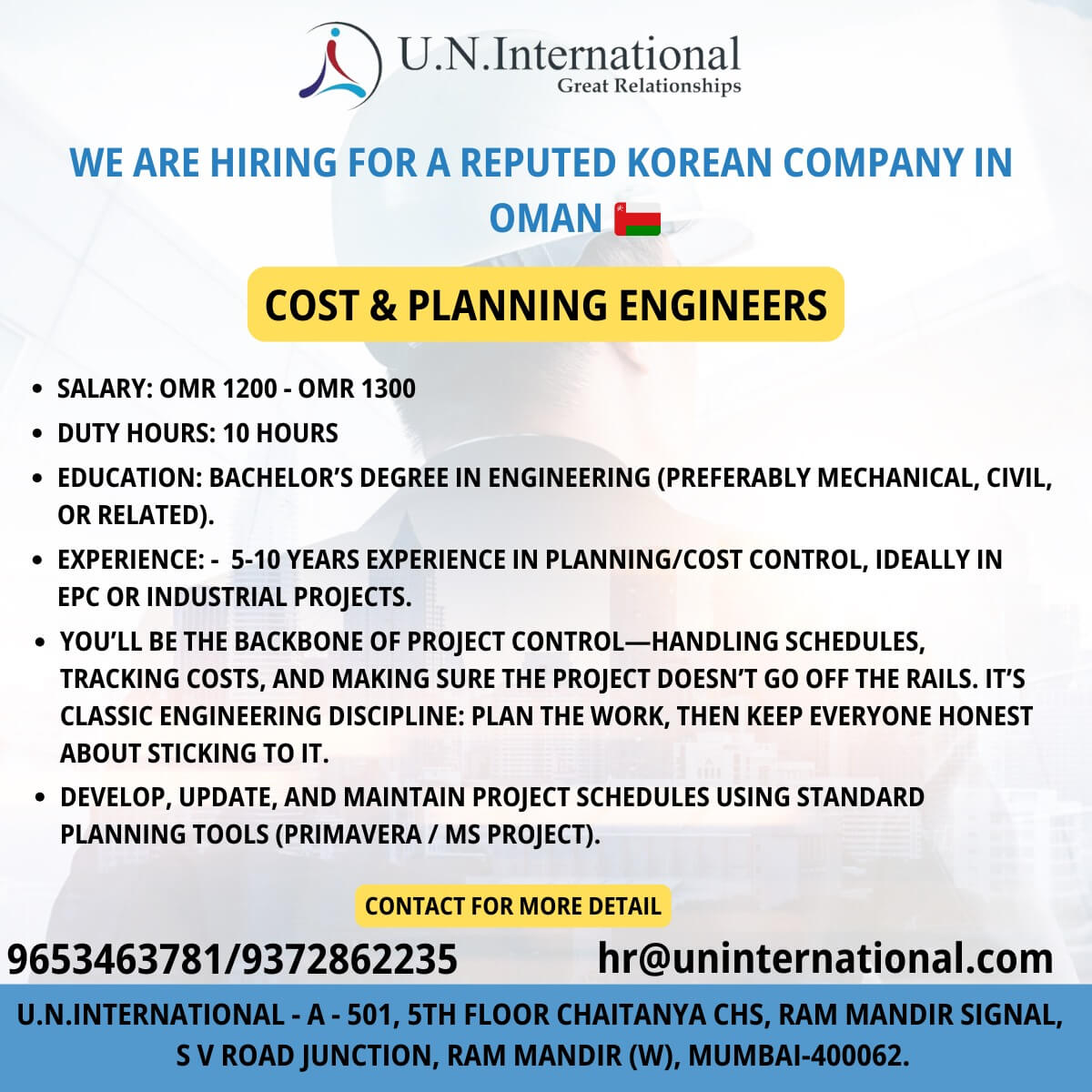Cost & Planning Engineers - Oman - Long Term Projects Cost & Planning Engineers - Oman - Long Term Projects