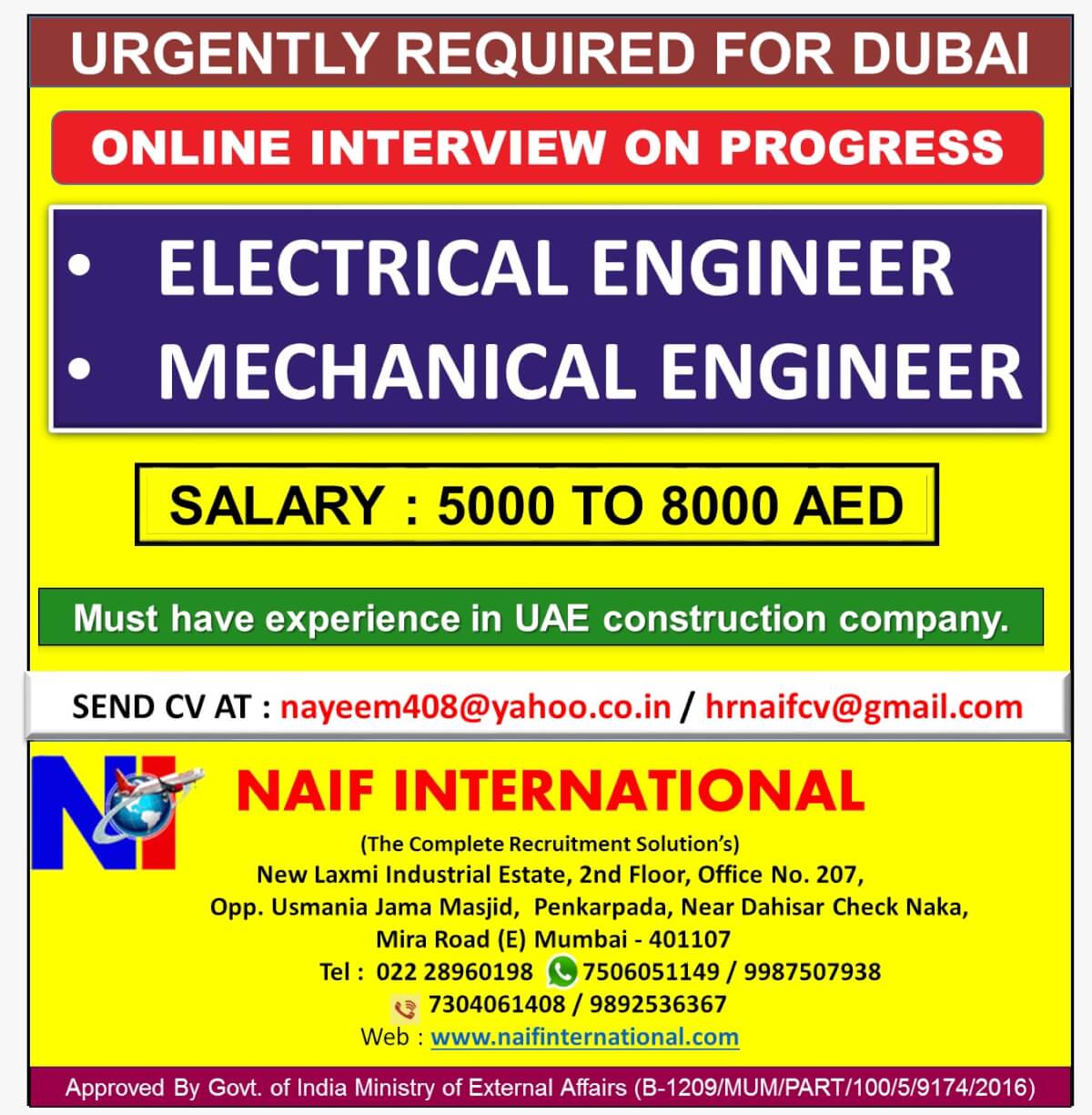 URGENTLY REQUIRED FOR DUBAI URGENTLY REQUIRED FOR DUBAI