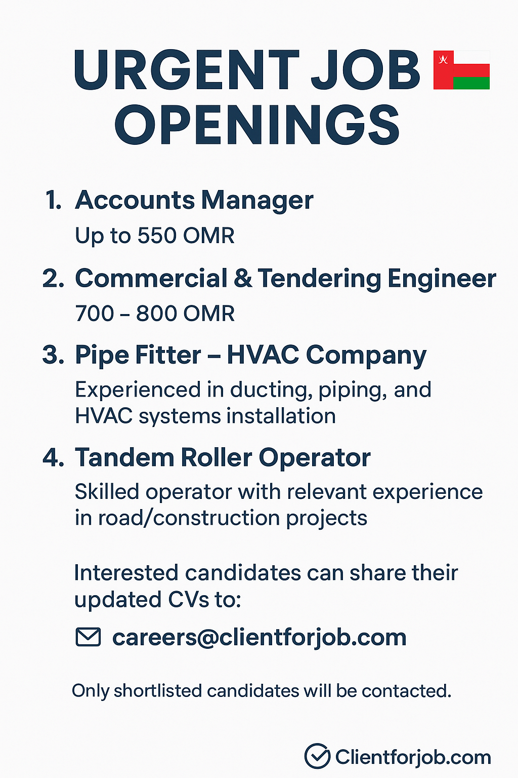 accounts manager/Proposal and estiamation engineer/pipe fitter/Tandem roller operator accounts manager/Proposal and estiamation engineer/pipe fitter/Tandem roller operator