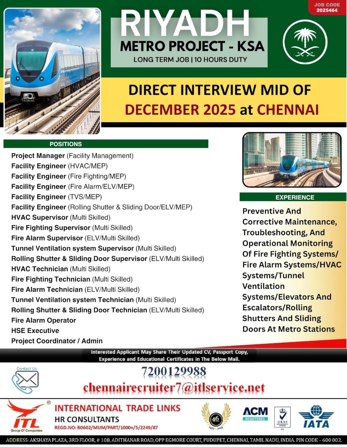 Direct interview for SAUDI SHORTLY (Metro Rail) Direct interview for SAUDI SHORTLY (Metro Rail)