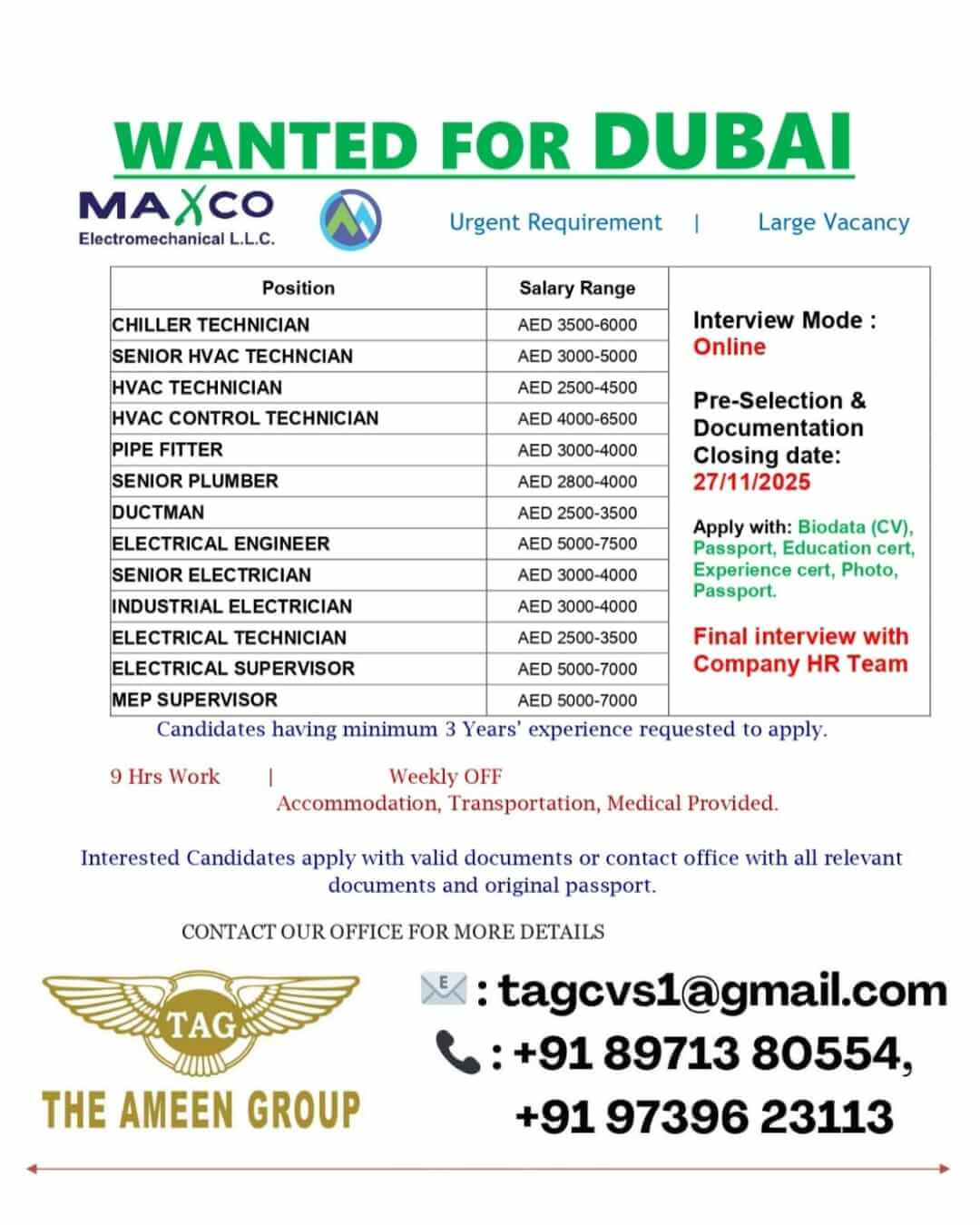 Urgently Required – Multiple Positions – Dubai Urgently Required – Multiple Positions – Dubai
