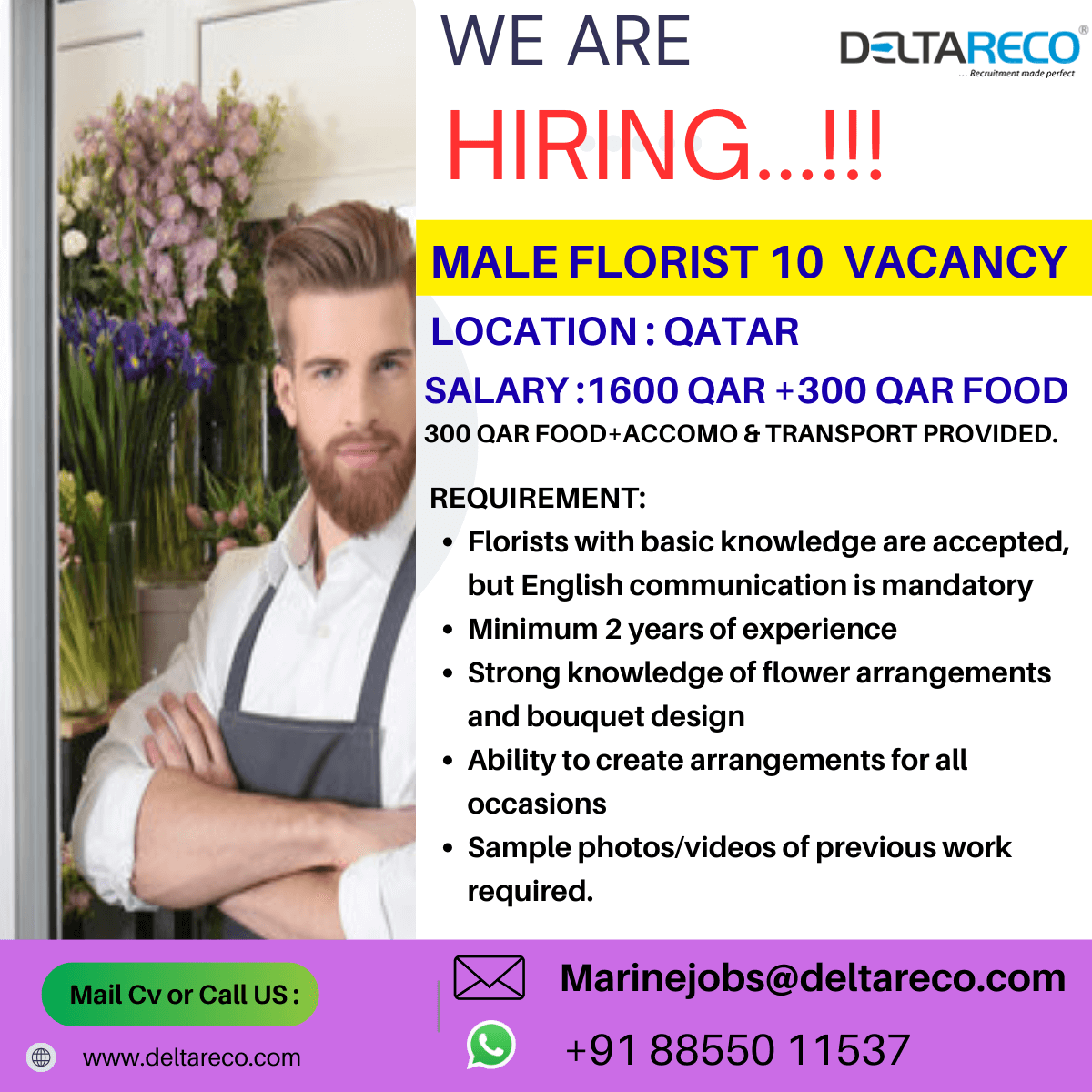 Hiring Male Florist for Qatar Location Hiring Male Florist for Qatar Location