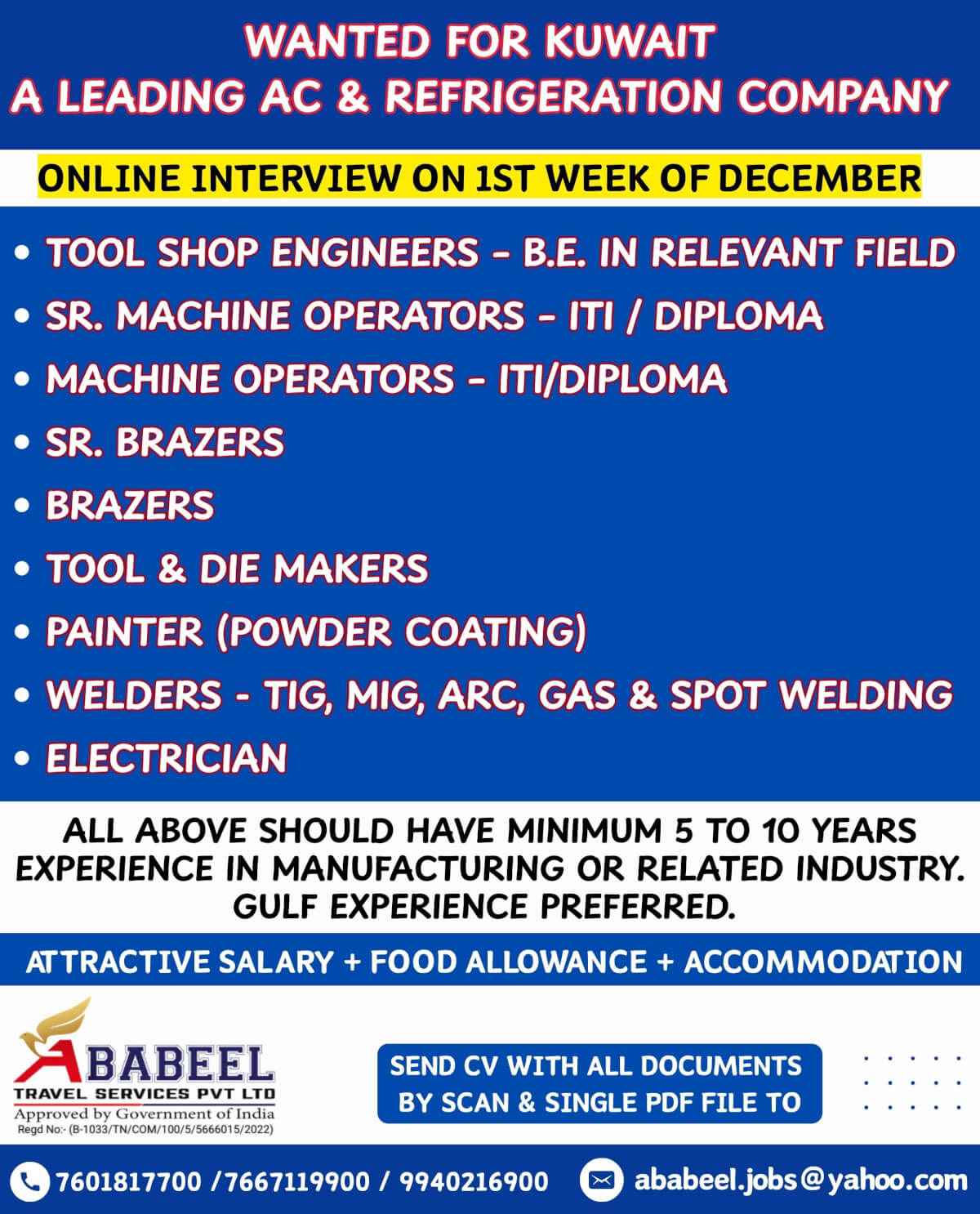 WANTED FOR KUWAIT WANTED FOR KUWAIT