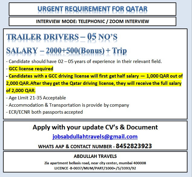 URGENT REQUIREMENT FOR QATAR URGENT REQUIREMENT FOR QATAR