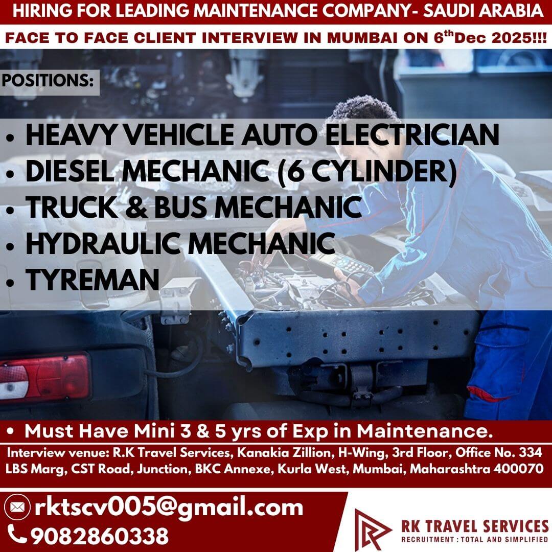 HIRING FOR LEADING MAINTENANCE COMPANY- SAUDI ARABIA