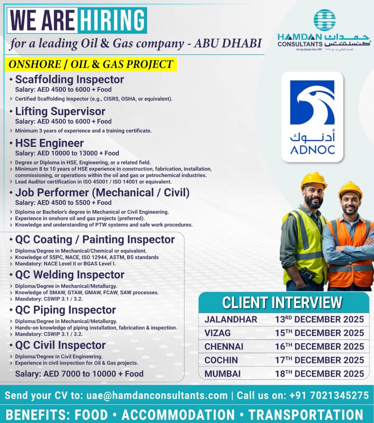 WE ARE HIRING – ABU DHABI (Onshore / Oil & Gas Project)