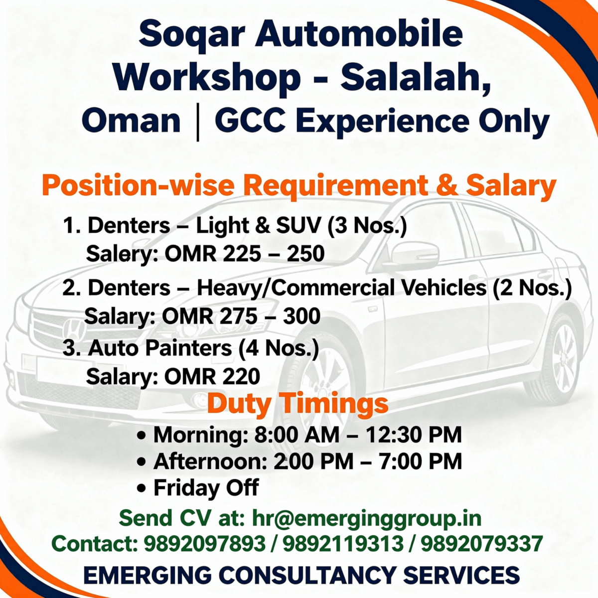 Oman - Denter & Auto Painter Required