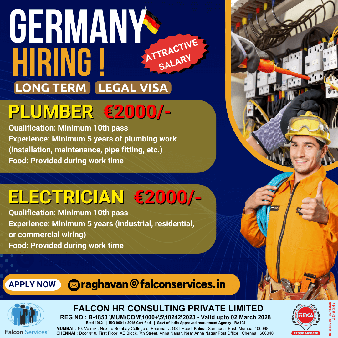 ?? GERMANY HIRING | Long-Term Legal Visa | Plumbers & Electricians | €2000+ Salary ?? GERMANY HIRING | Long-Term Legal Visa | Plumbers & Electricians | €2000+ Salary