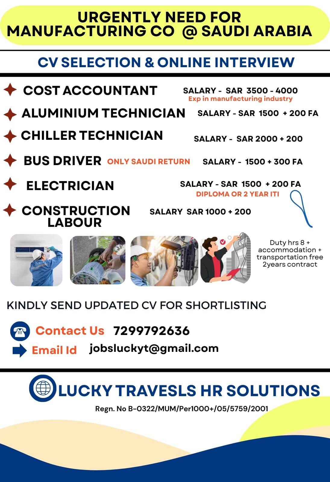 Urgently Required for Government Maintenance Road Project for Saudi Arabia / CV Selection & Online Interview / contact for further details on 7299792636