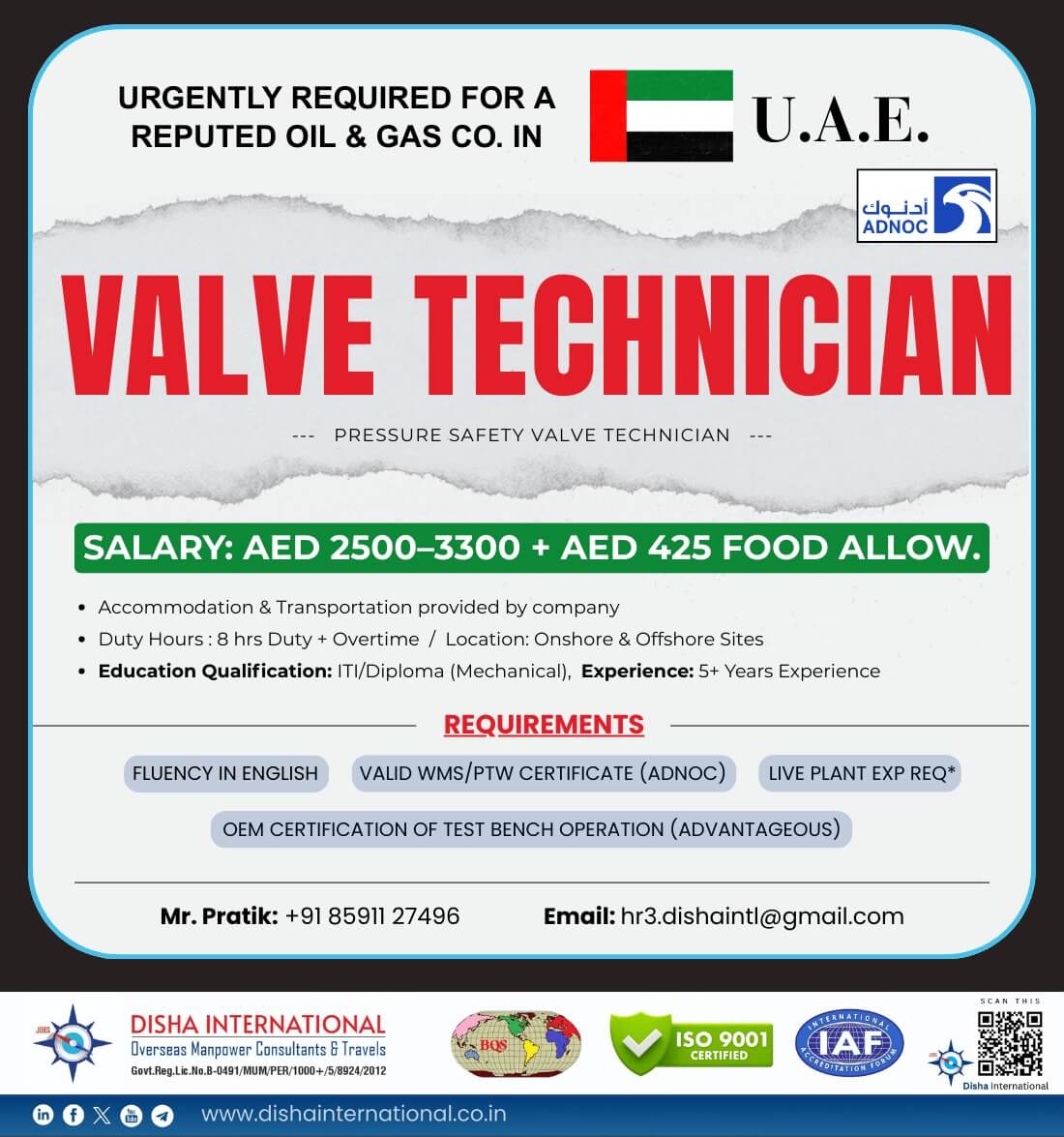 We have Urgent Opening for ADNOC Project for PSV Technician We have Urgent Opening for ADNOC Project for PSV Technician