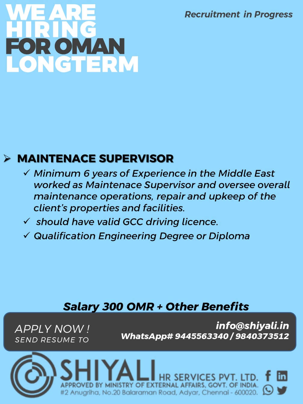 Maintenace Supervisor Maintenace Supervisor