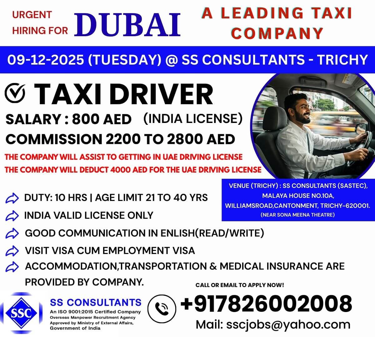Taxi Driver Job in Dubai 2025 - Salary 800 + 2800 AED, Free Visa, Accommodation - India License Accepted Taxi Driver Job in Dubai 2025 - Salary 800 + 2800 AED, Free Visa, Accommodation - India License Accepted