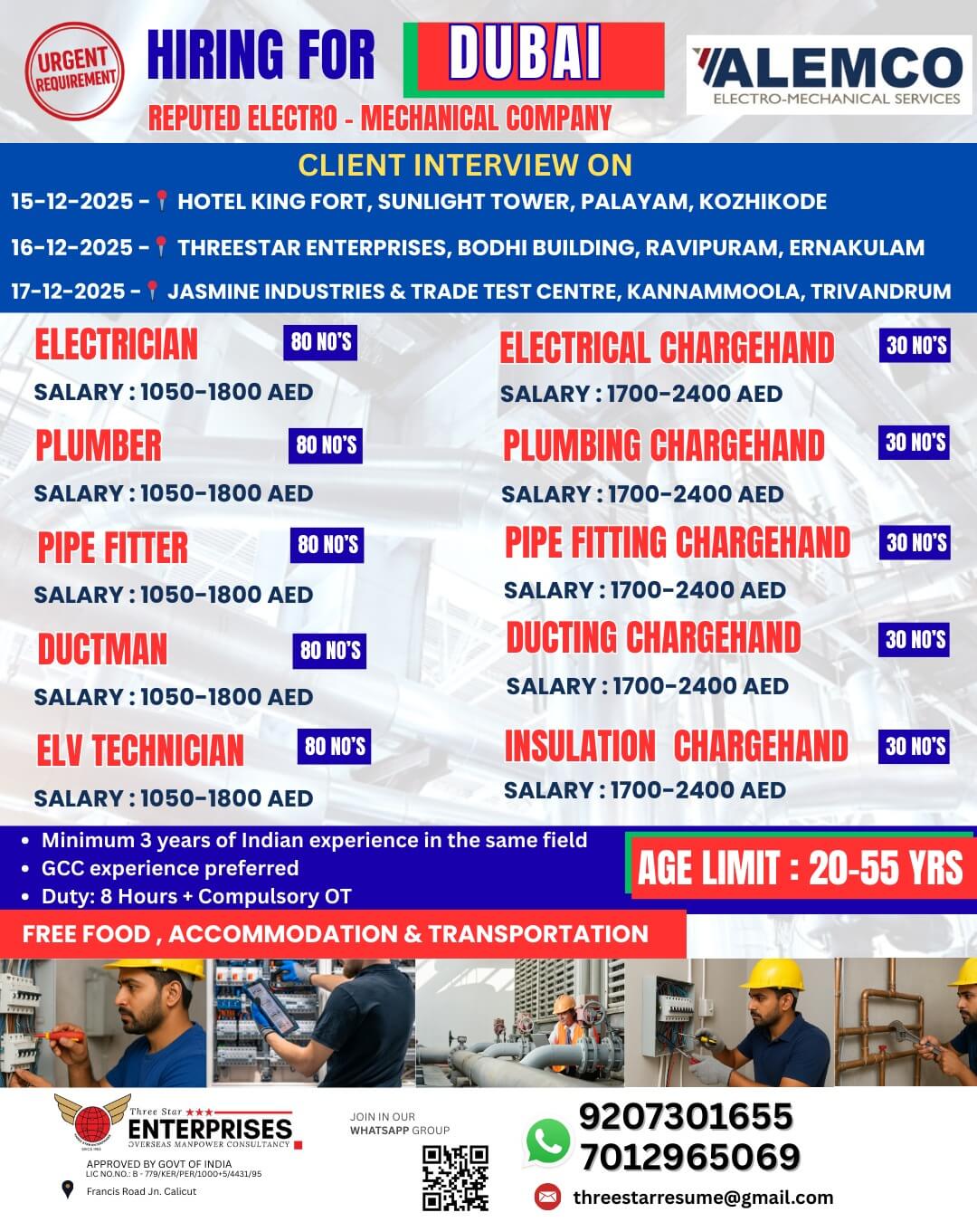 Hiring for Dubai – Reputed Electro Mechanical Company- UAE