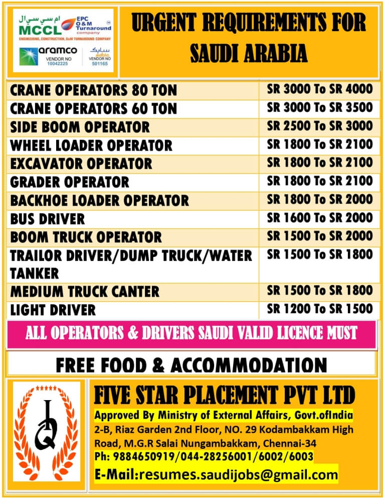 URGENT REQUIREMENT FOR SAUDI ARABIA URGENT REQUIREMENT FOR SAUDI ARABIA