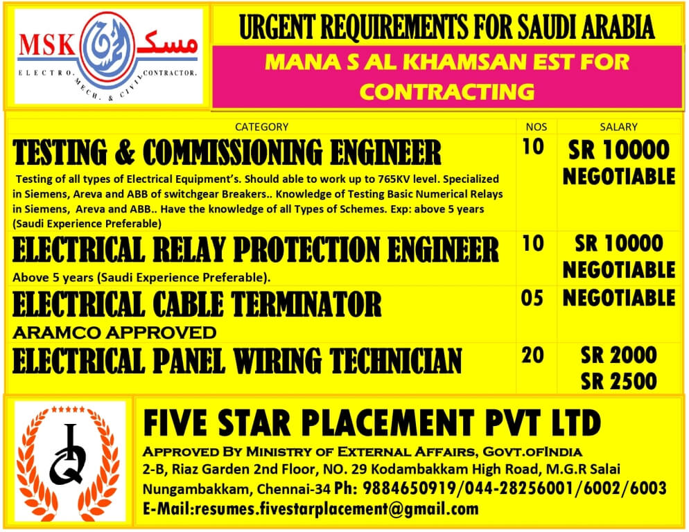 URGENT REQUIREMENT FOR SAUDI ARABIA URGENT REQUIREMENT FOR SAUDI ARABIA
