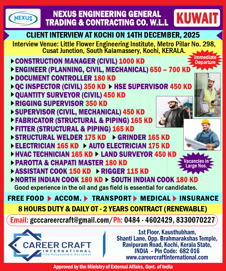Client Interview at Kochi on 14th December, 2025 for Nexus Group, Kuwait -
