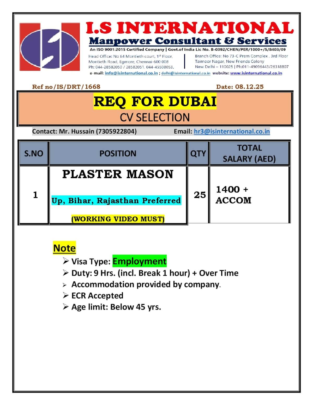 Hiring Plaster Mason for Dubai Hiring Plaster Mason for Dubai
