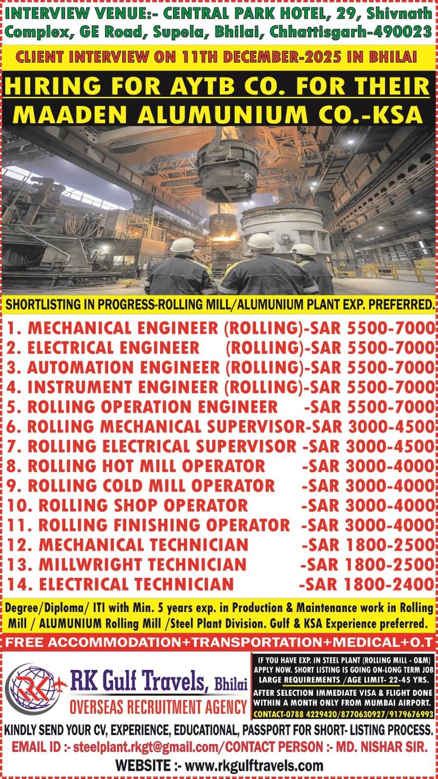 AYTB COMPANY FOR THEIR MAADEN ALUMUNIUM PLANT (ROLLING MILL) - KSA. AYTB COMPANY FOR THEIR MAADEN ALUMUNIUM PLANT (ROLLING MILL) - KSA.